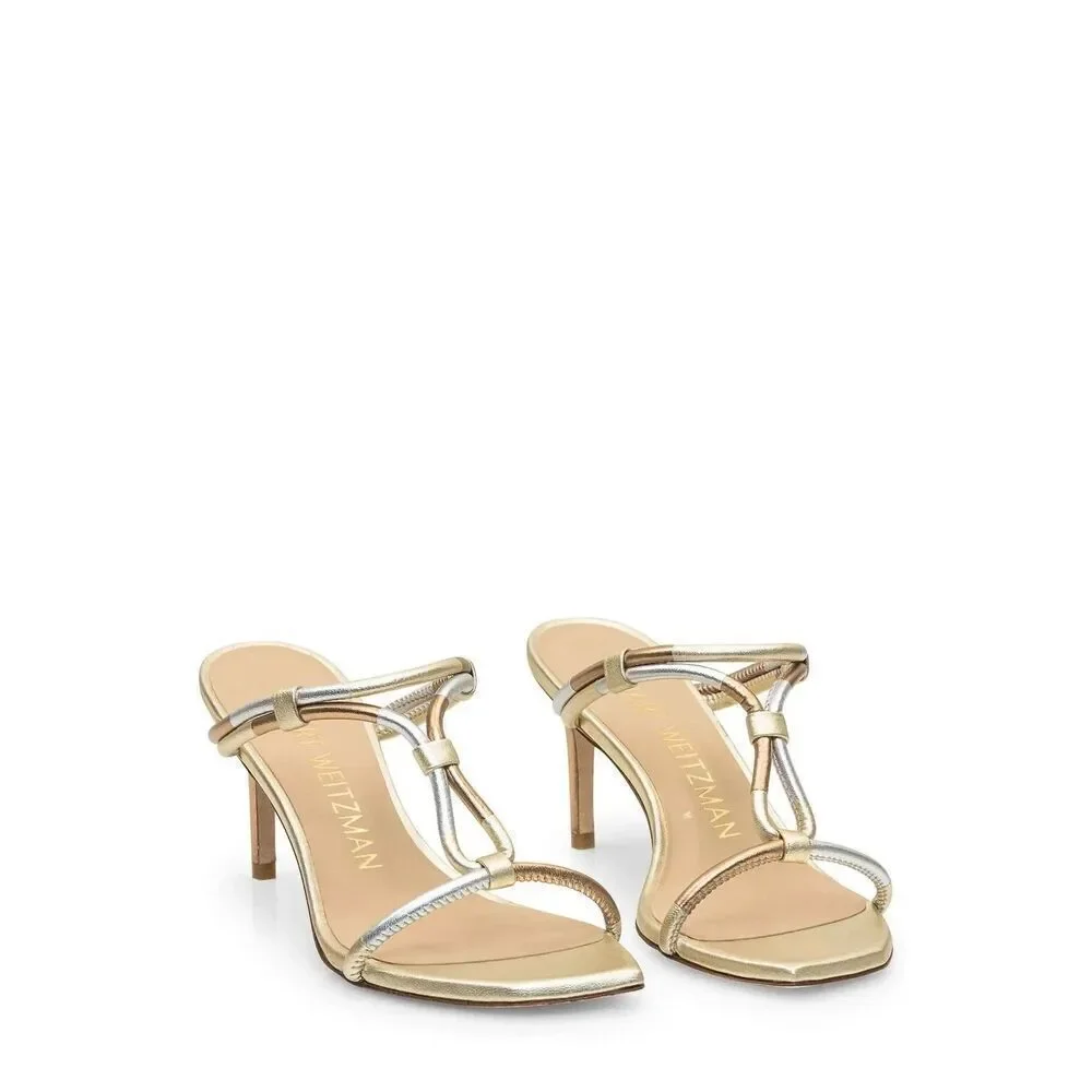 New $520 Stuart Weitzman Z4948 Womens Metallic Woven Knot Sandals Size 9